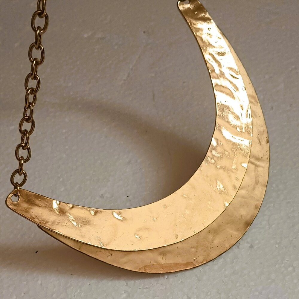 Aldo Vtg Hammered Half Moon Necklace 20" Layered Gold Tone Bib Choker Jewelry